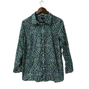 Talbots Button Down Shirt Women 2XP Tunic Top Plus Size Petite Paisley Office